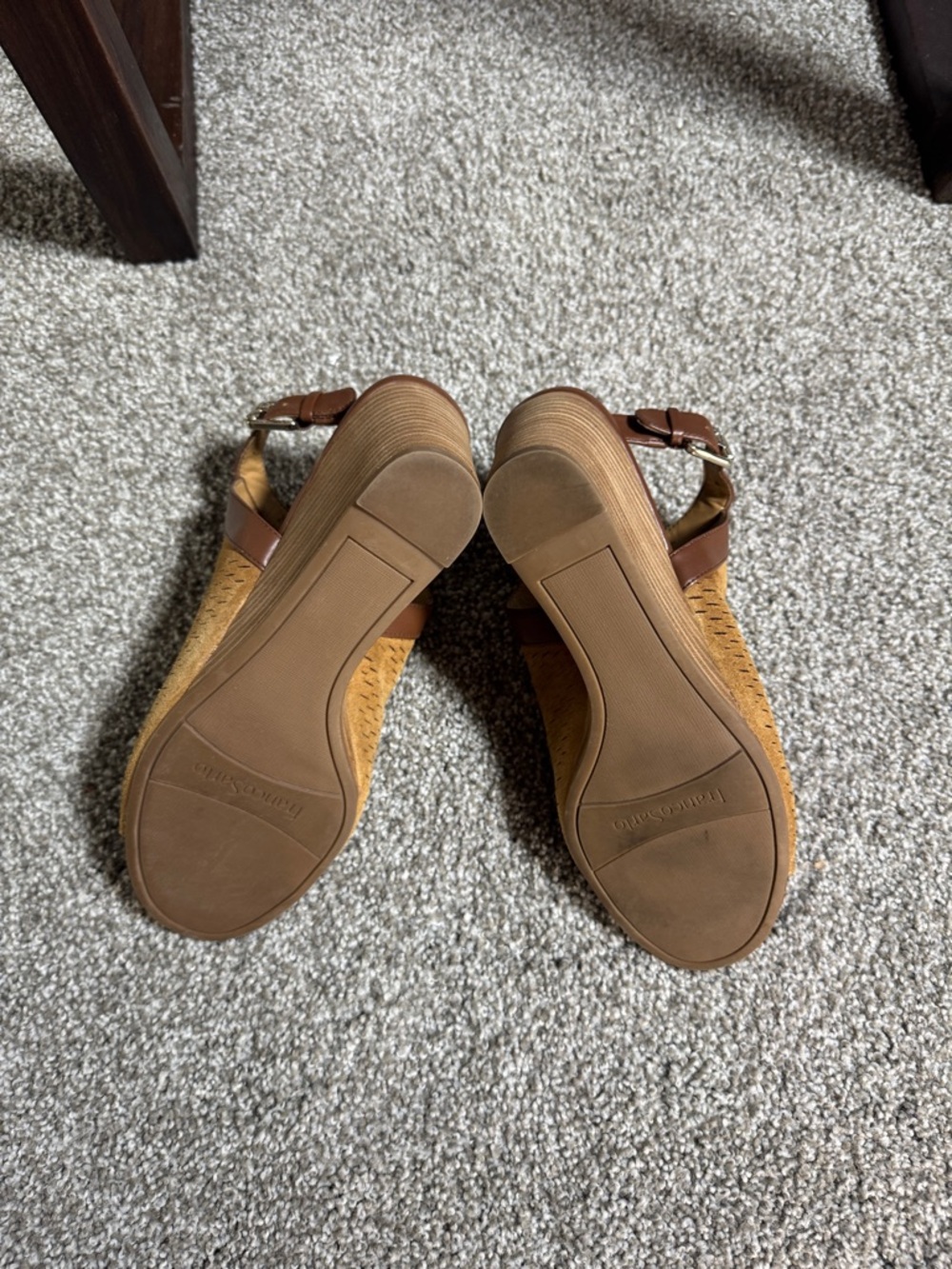 Franco Sarto Tan Woven Peep-Toe Wedge Mules - Picture 9 of 11
